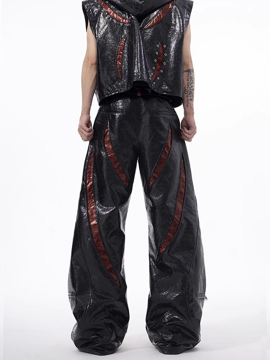 Thumbnail: Back view of Mauroicardi color block Pu leather pants