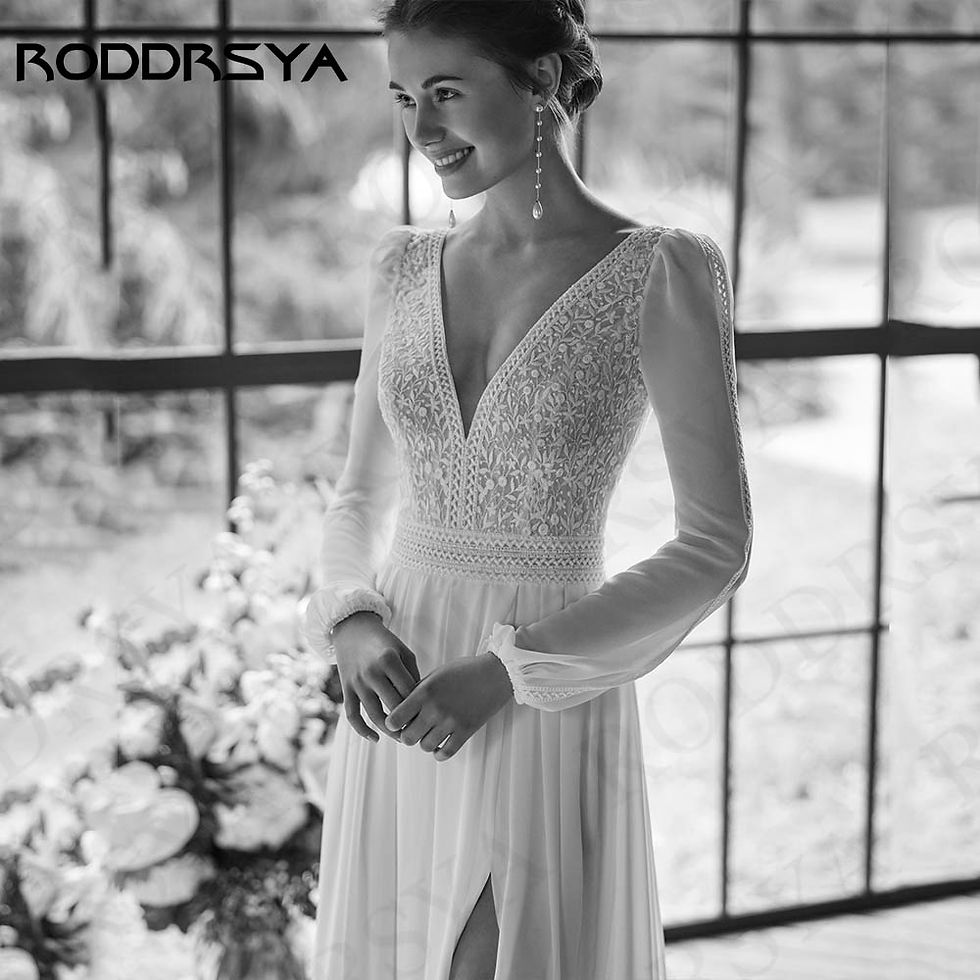 Thumbnail: RODDRSYA bohemian chiffon long sleeve wedding dress