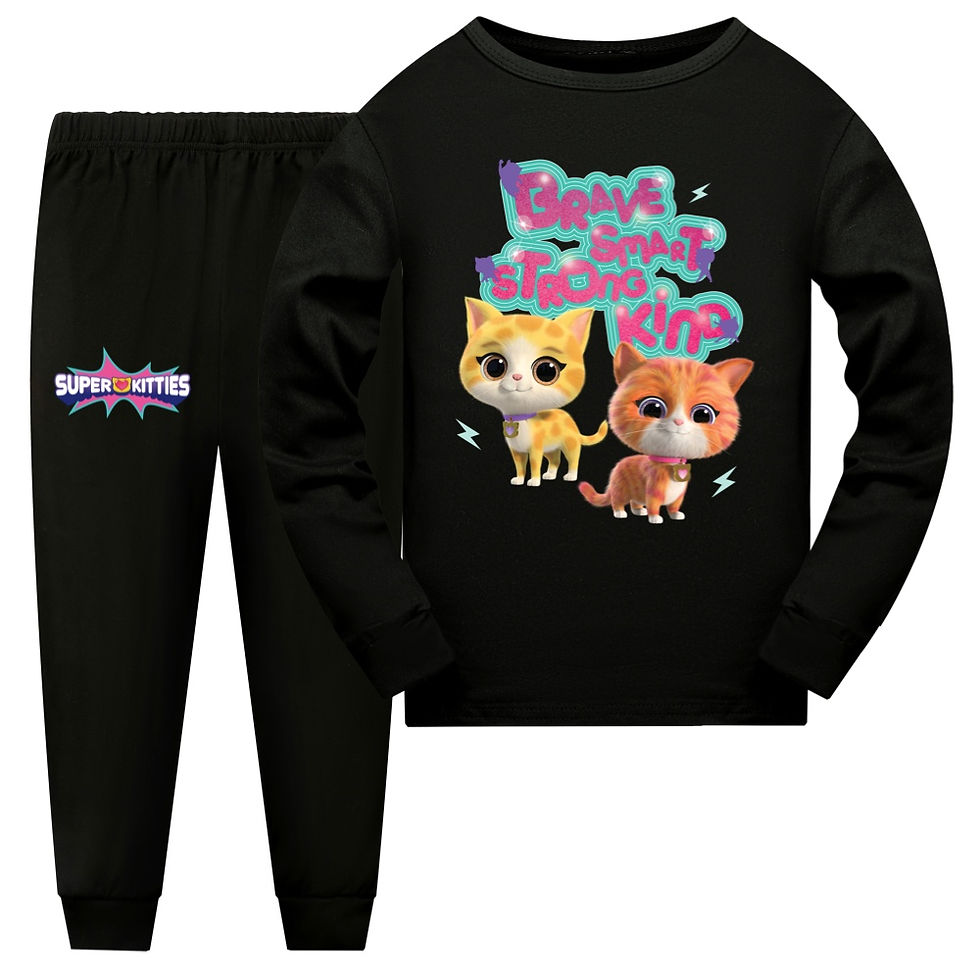 Thumbnail: Kids SuperKitties black long sleeve shirt and pants set