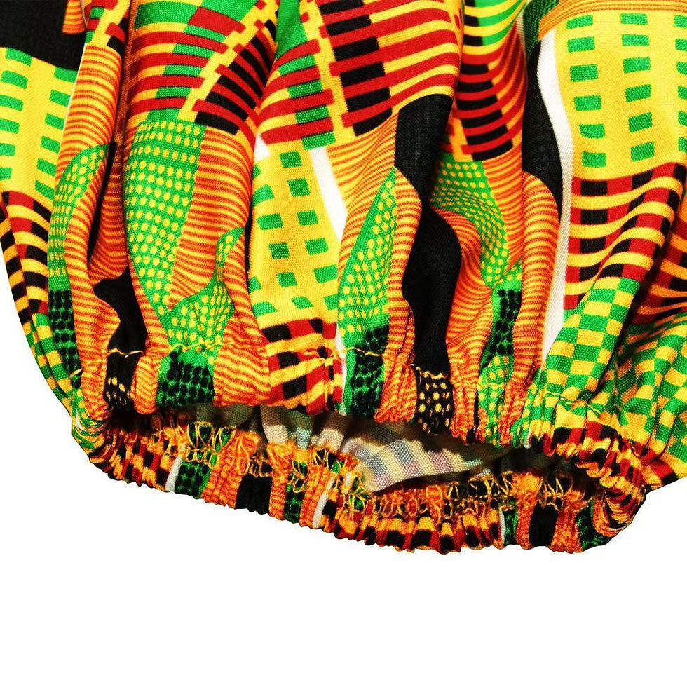 Colorful Kente print fabric detail on summer African clothes