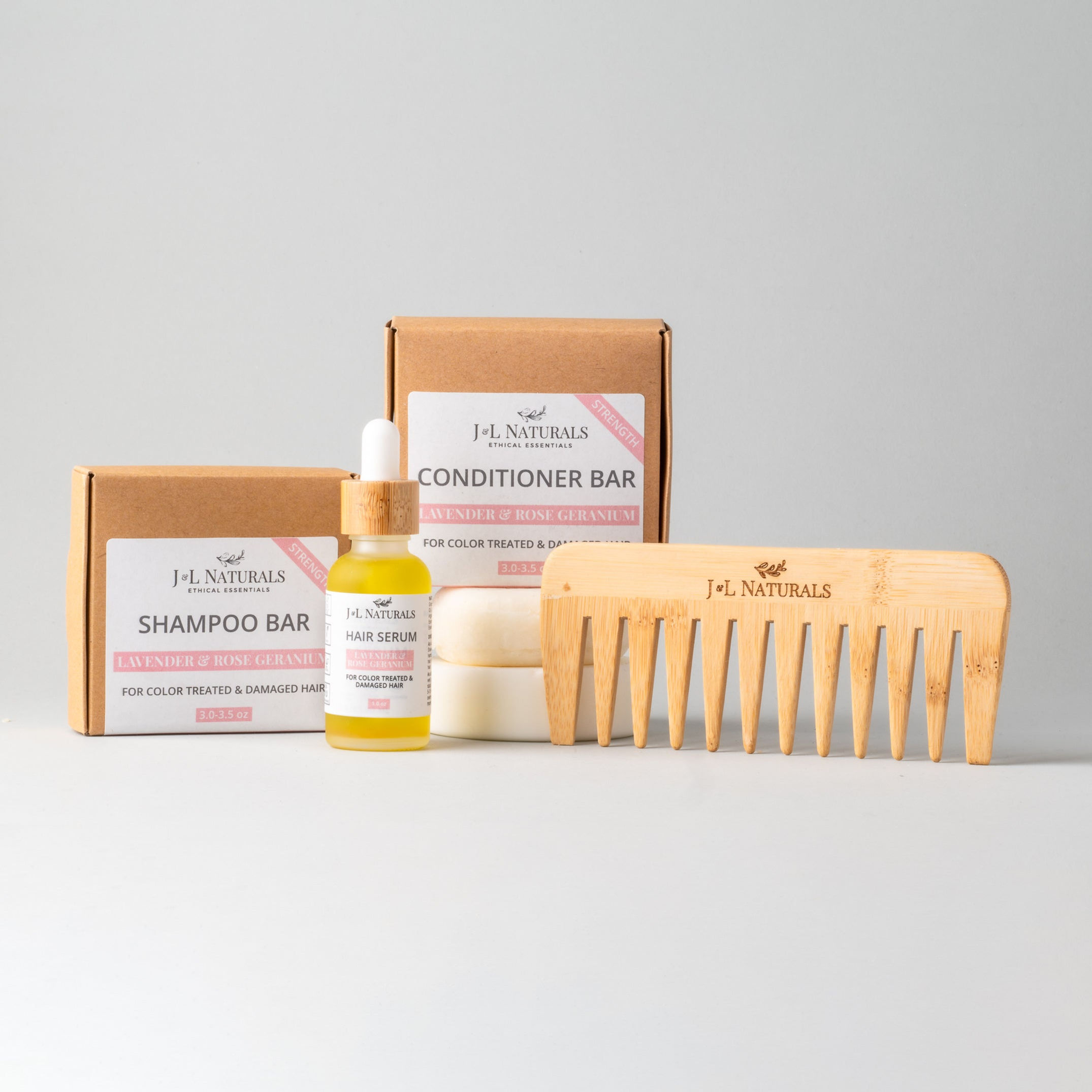 Shampoo and conditioner bars, oil and comb with Eucalyptus Neem Shampoo Bar Adine.