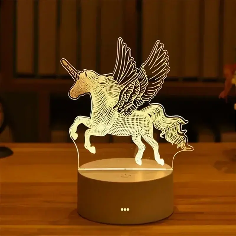 Thumbnail: 3D acrylic unicorn pegasus night light on a wooden base