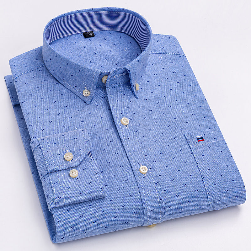 Thumbnail: Folded light blue Oxford slim fit shirt with patterns