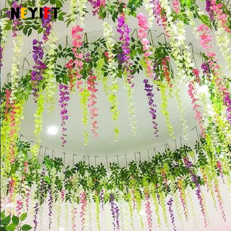 Thumbnail: Hanging wisteria artificial flowers vine wreath decoration