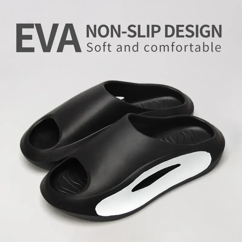 Black non-slip EVA slippers for men with soft design.