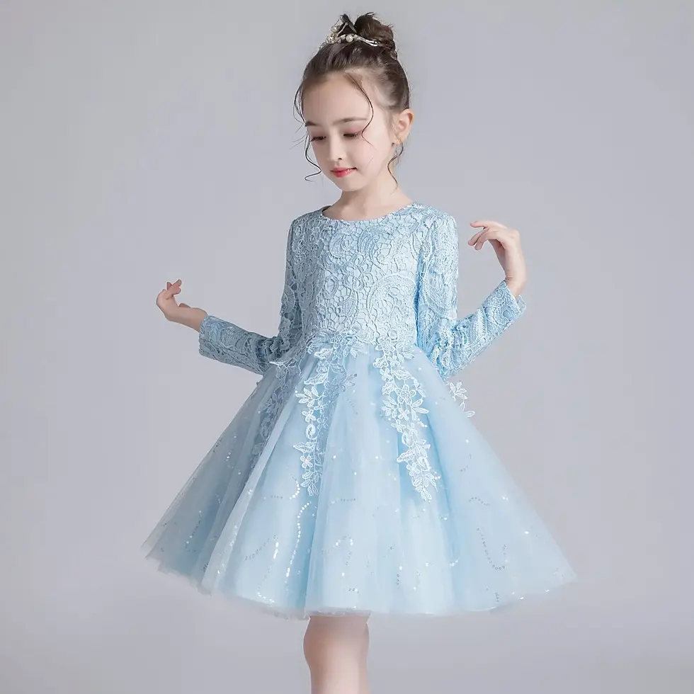 Thumbnail: Long sleeve lace flower girl dress in light blue