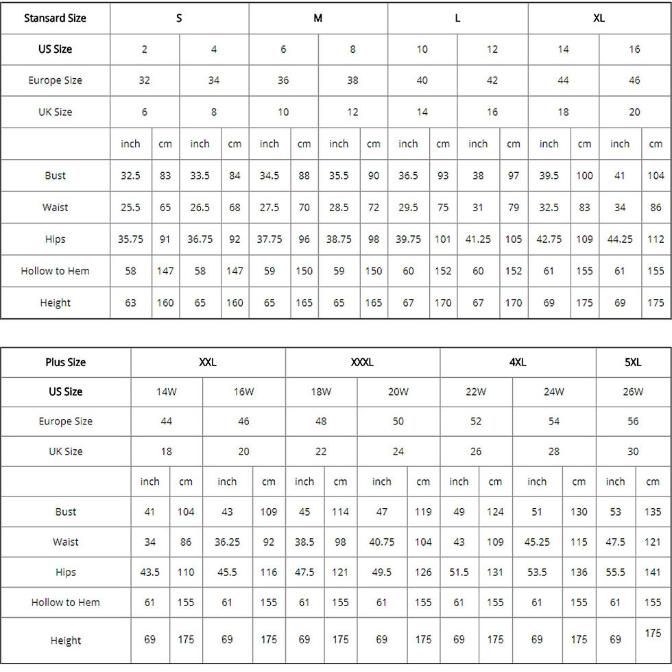 Thumbnail: Bridal gown size chart for ivory wedding dresses