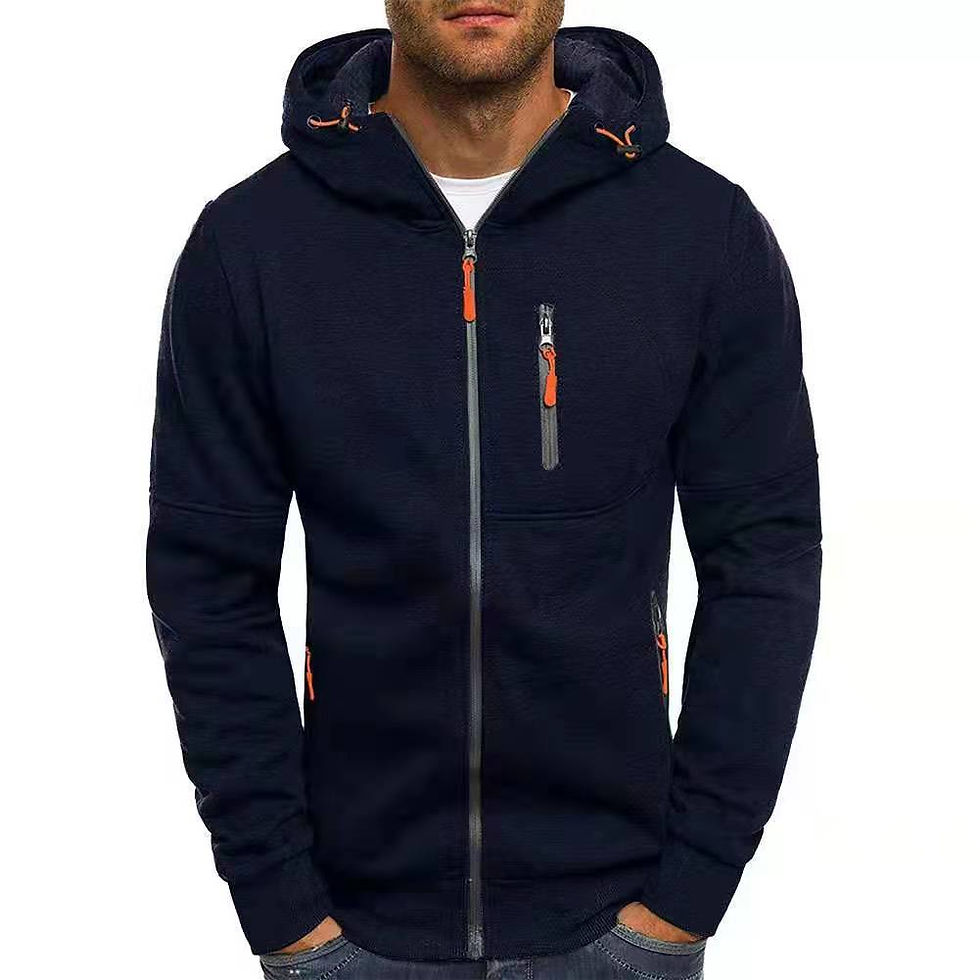 Thumbnail: Navy blue zip up hoodie sweatshirt with orange accents