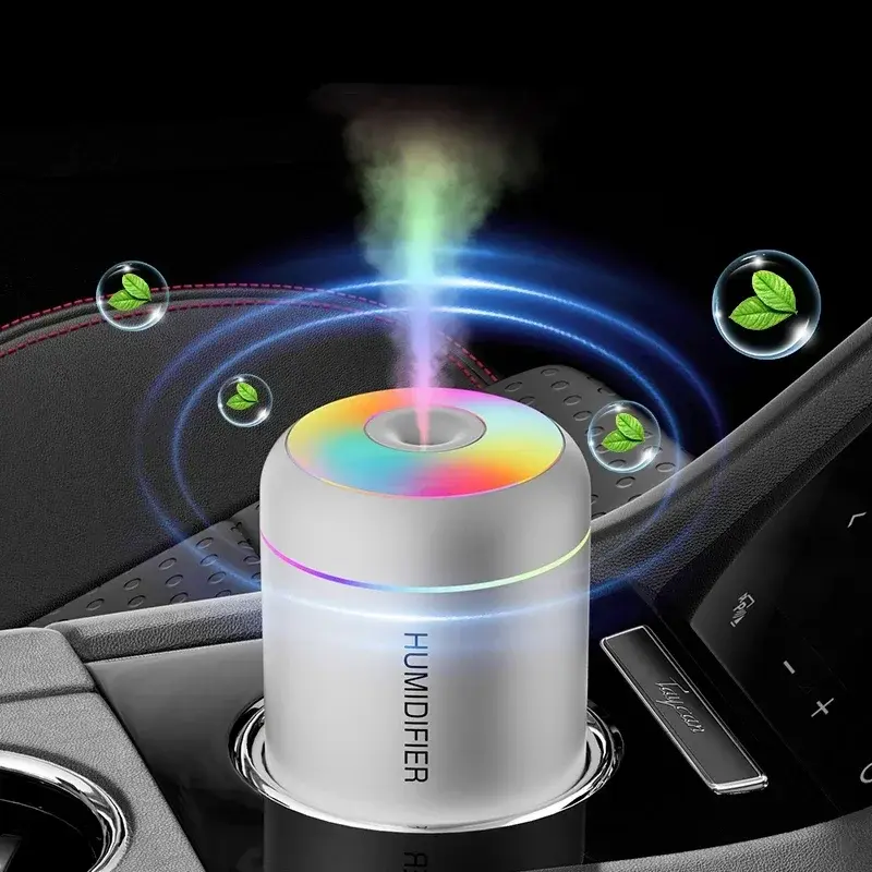 Thumbnail: Mini USB humidifier with LED lights in a car cup holder