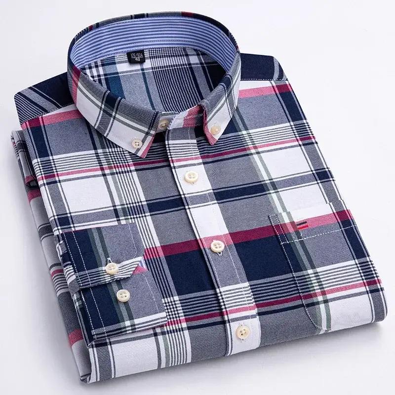 Thumbnail: Folded plaid plus size 7xl cotton Oxford long-sleeve shirt