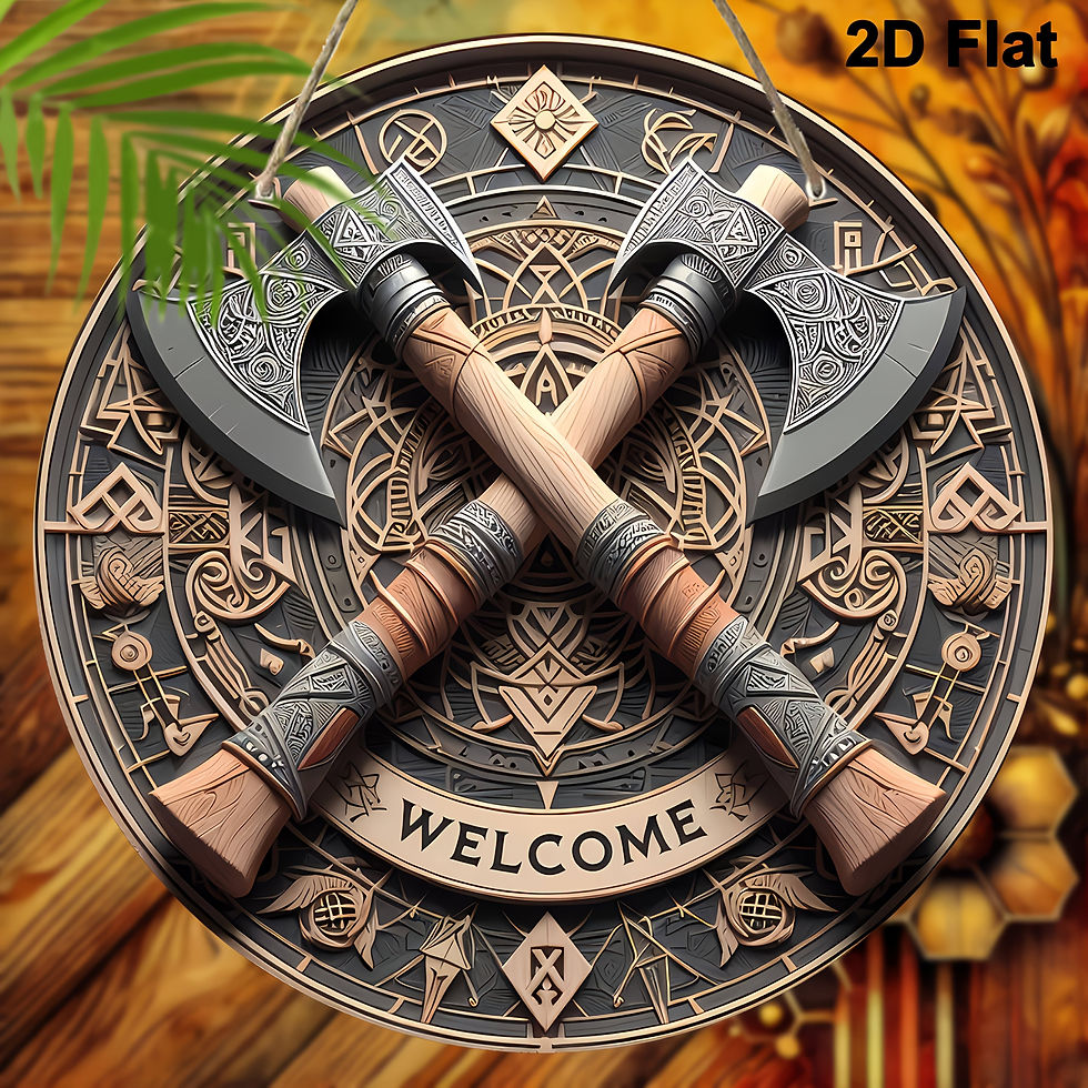 Thumbnail: Viking Axes Welcome Sign with intricate Norse design