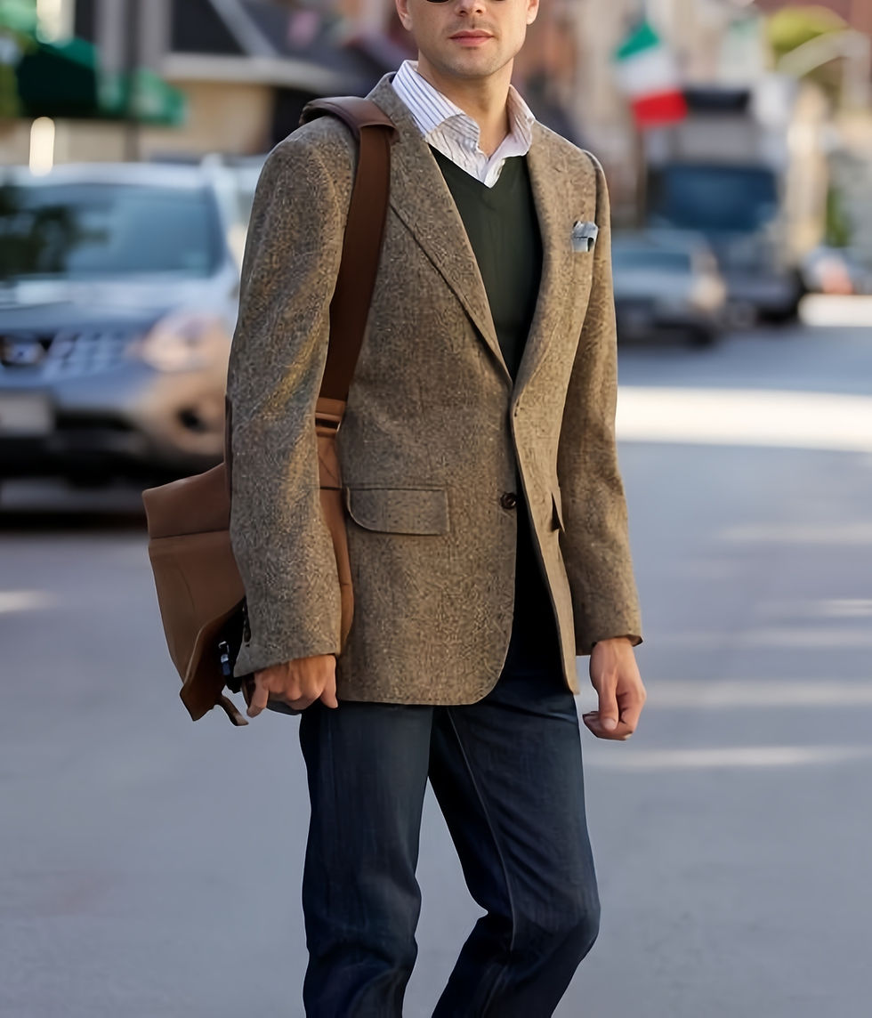 Brown vintage winter tweed suit jacket with patch pockets