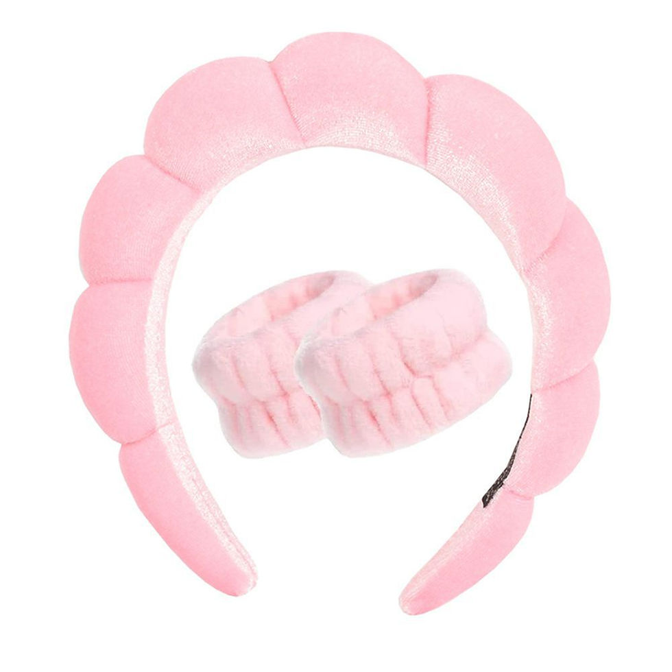 Thumbnail: Pink puffy headband and matching fuzzy wristbands set