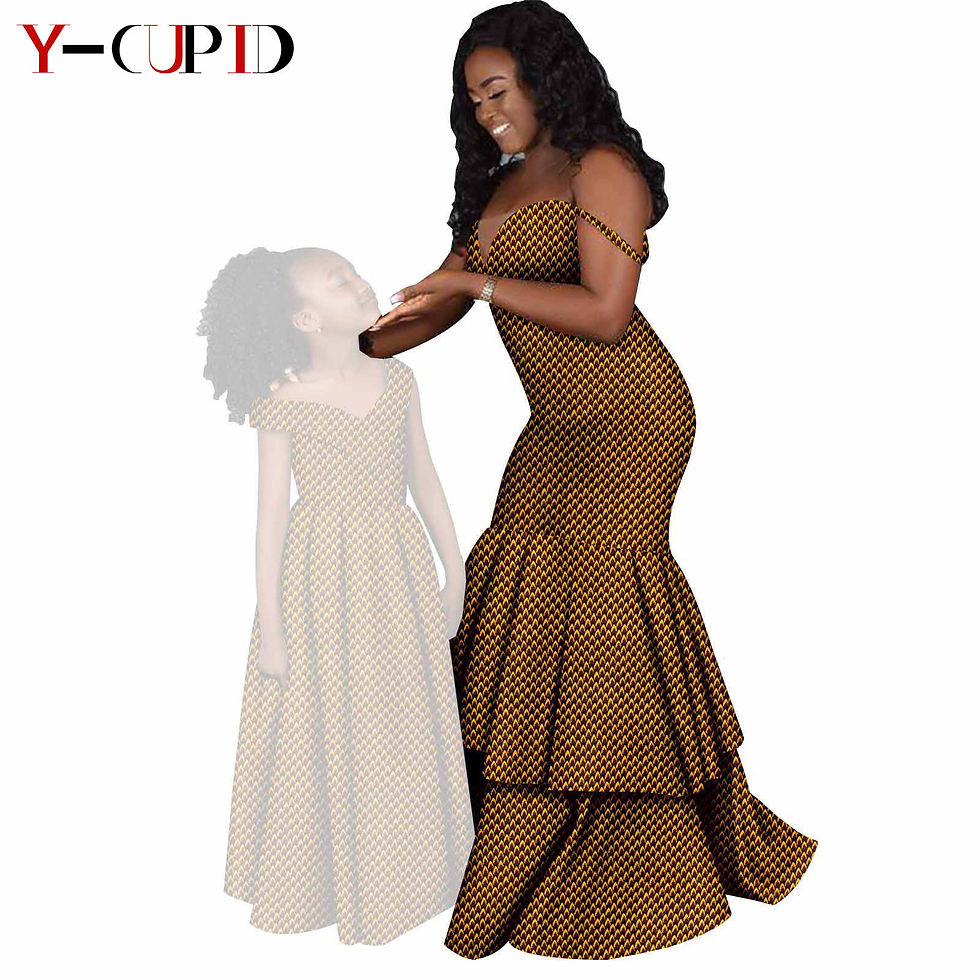 Thumbnail: Woman in a brown Dashiki mother-daughter matching dress