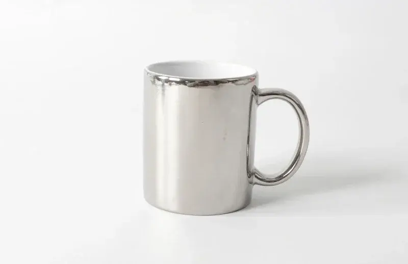 Thumbnail: Silver metallic personalized coffee cup for photo logo