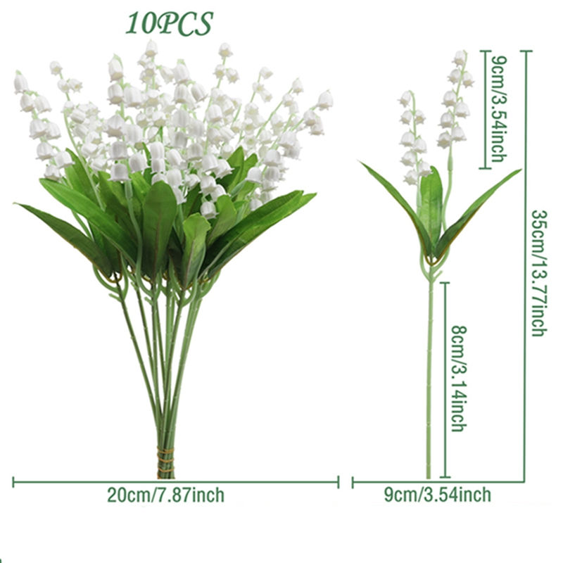 Thumbnail: White artificial bell orchid bouquet with dimensions