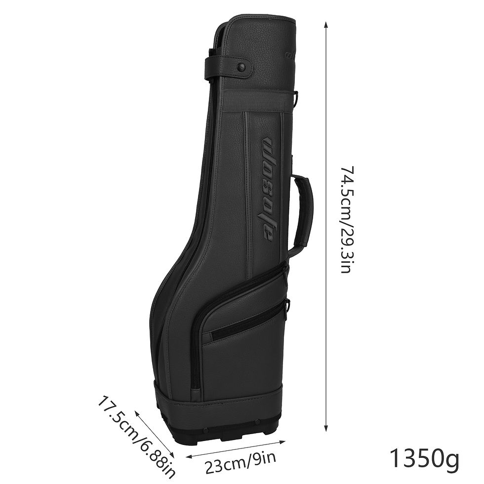 Thumbnail: Black hard shell PU golf club carry bag with dimensions.