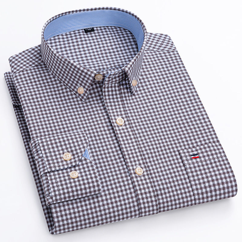 Thumbnail: Folded checkered plus size 7xl Oxford cotton shirt