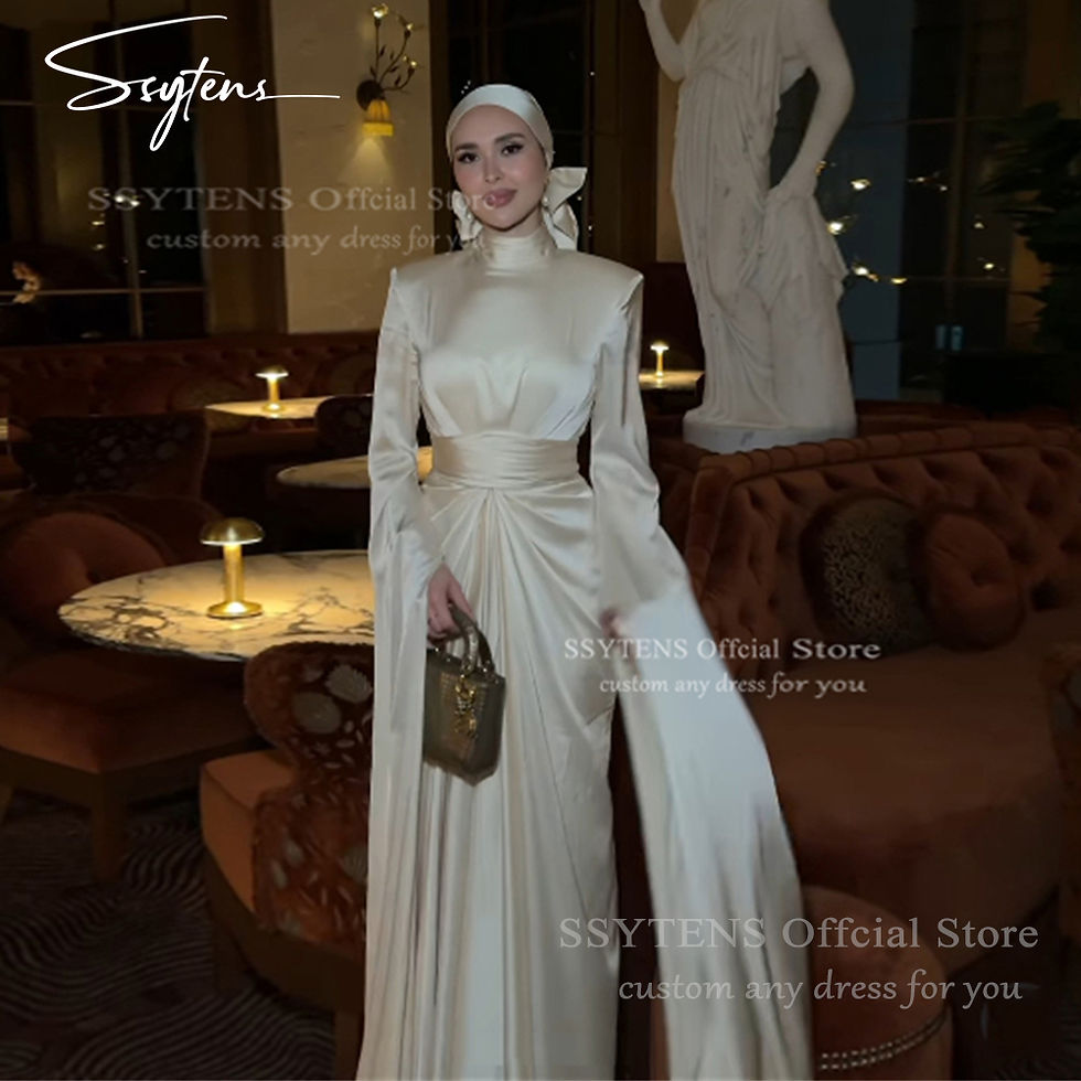 SSYTENS modest silk satin Arabic wedding dress with long sleeves