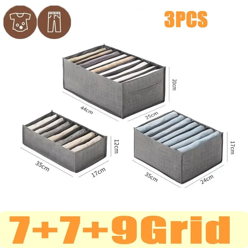 Thumbnail: 3pcs foldable clothing storage box set with 7 and 9 grids
