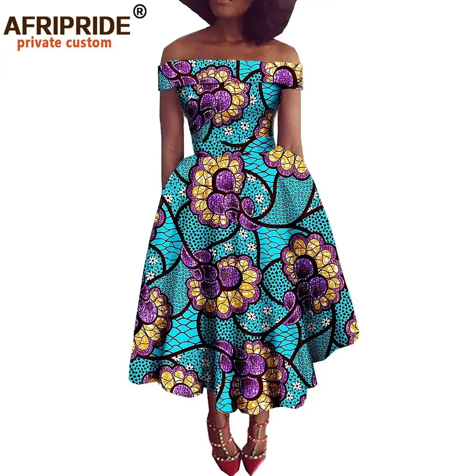 Off-shoulder Ankara print African dress by Afripride