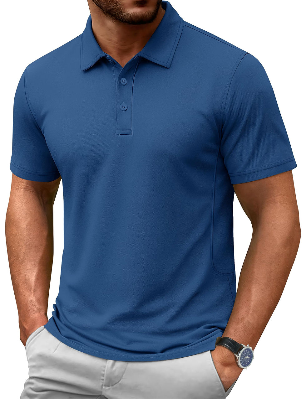 Thumbnail: TACVASEN breathable blue cotton polo t-shirt for men
