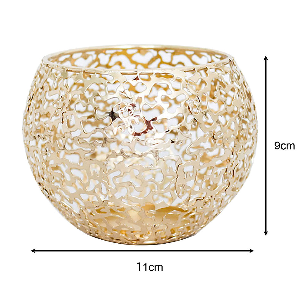 Thumbnail: Gold geometric iron tea light holder, 9cm high and 11cm wide
