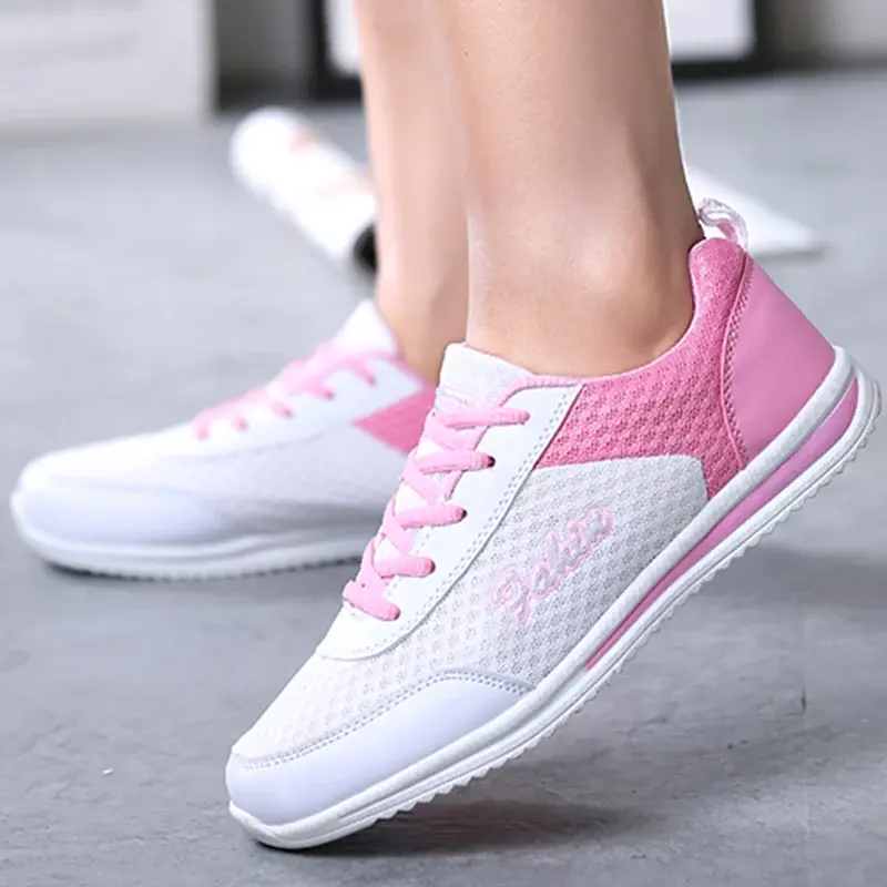 Pink and white sneakers, Women Shoes Summer White Sneakers Basket Femme Super Light, stylish footwear.