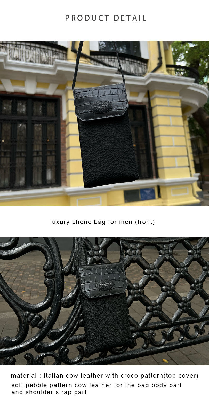 Thumbnail: Front view of a luxury pebble leather crossword pouch for men