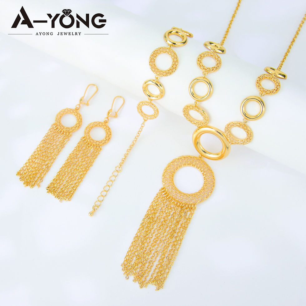 Thumbnail: Ethiopian gold plated jewelry set with tassel necklace and earrings