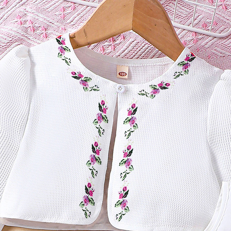 Thumbnail: White girls' cardigan with pink floral embroidery