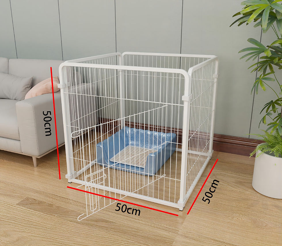 Thumbnail: Small white wire pet playpen measuring 50cm by 50cm.