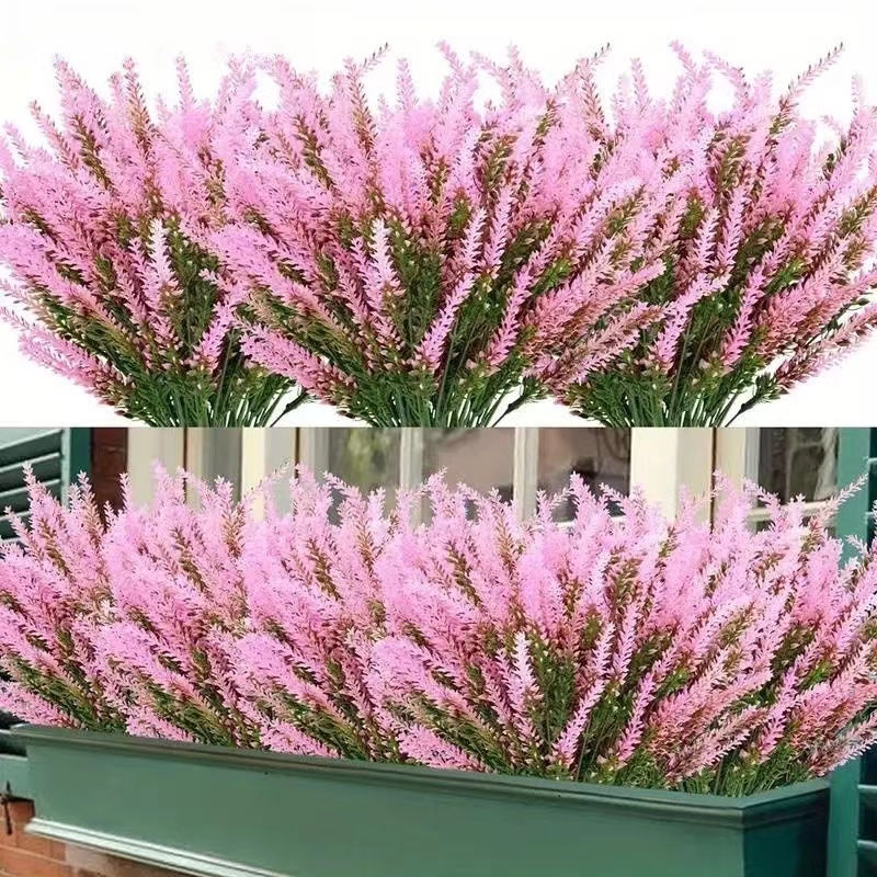 Thumbnail: Pink Provence lavender artificial flowers in a window box.