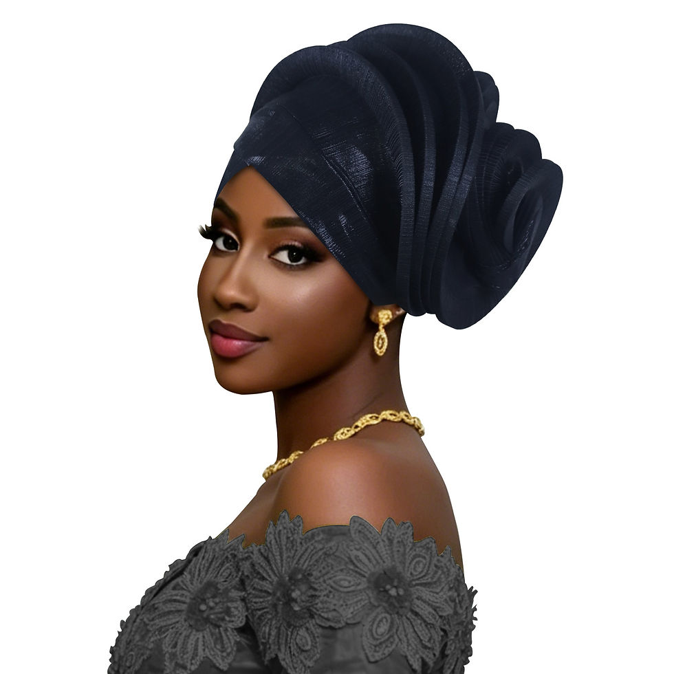 Thumbnail: Black elastic ruffle African headtie turban cap for wedding