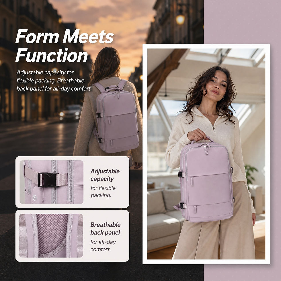 Thumbnail: Woman carrying a purple nylon business laptop backpack.