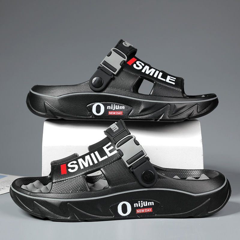 Thumbnail: Black SMILE sandals with thick soles and buckle straps