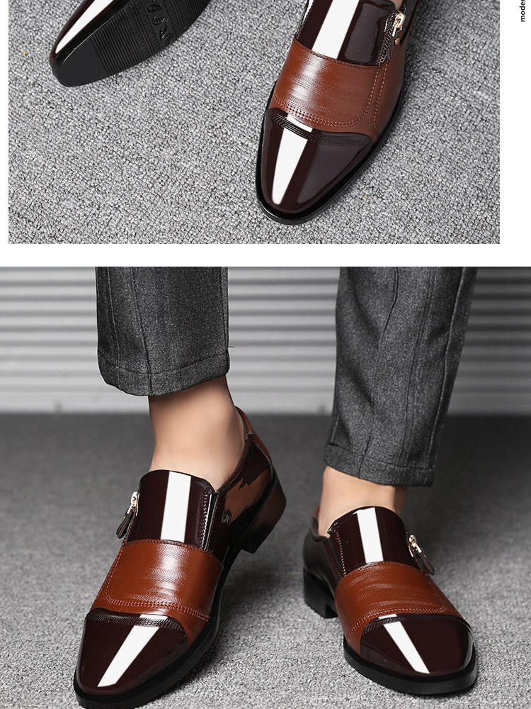 Thumbnail: Men's brown slip-on dress shoes with polished cap toe.