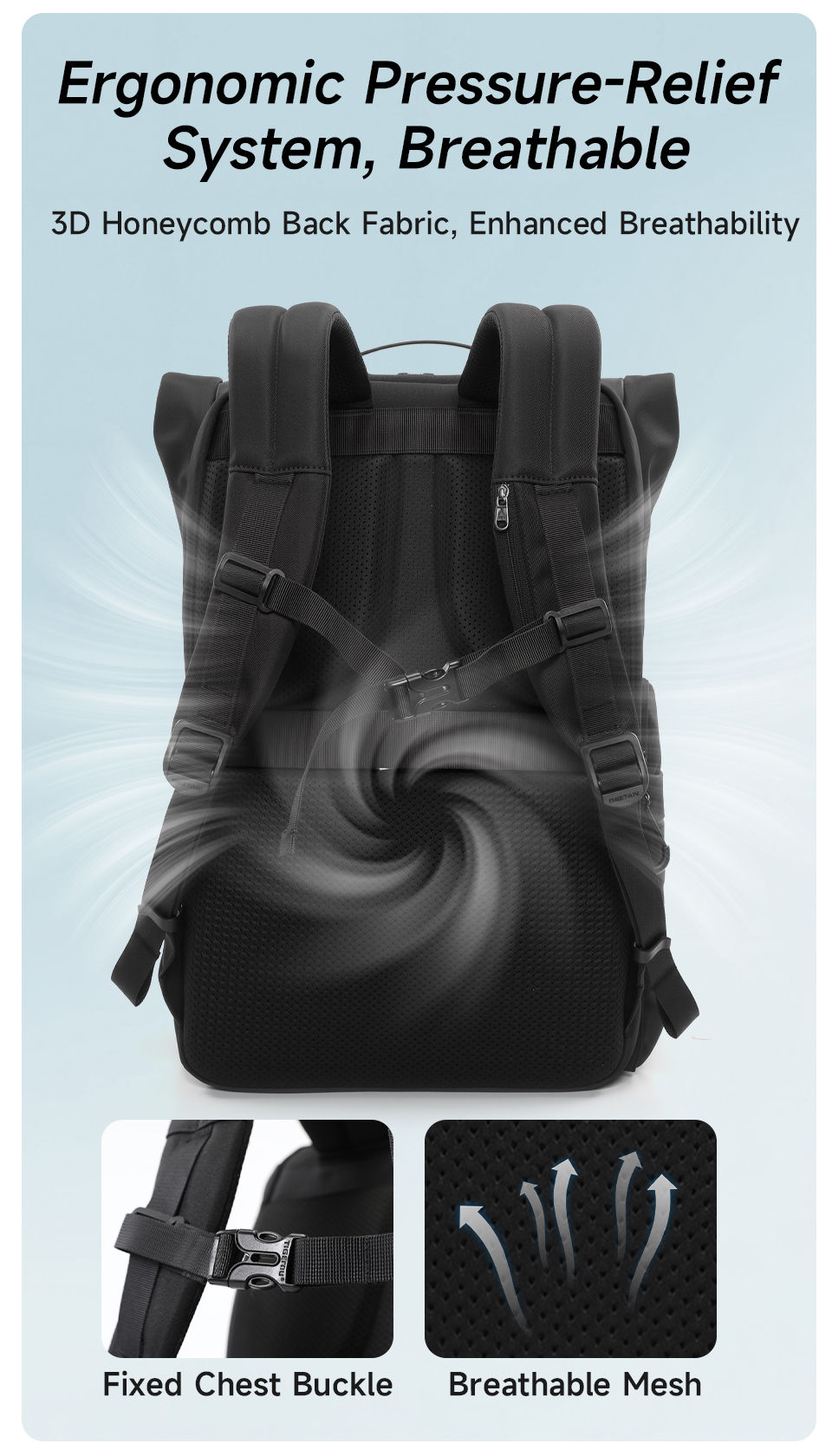 Thumbnail: Rear view of Tigernu waterproof travel backpack.