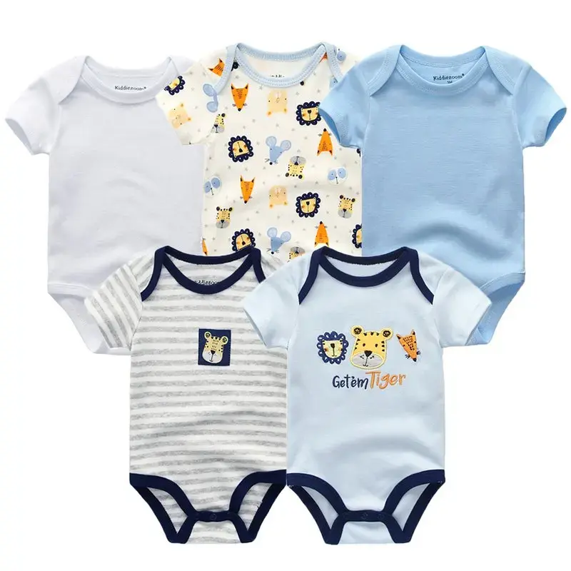 Thumbnail: 5pcs/Lot Unisex Top Quality Baby Rompers Short Sleeve Cotton O-Neck 0-12m clothing collection.