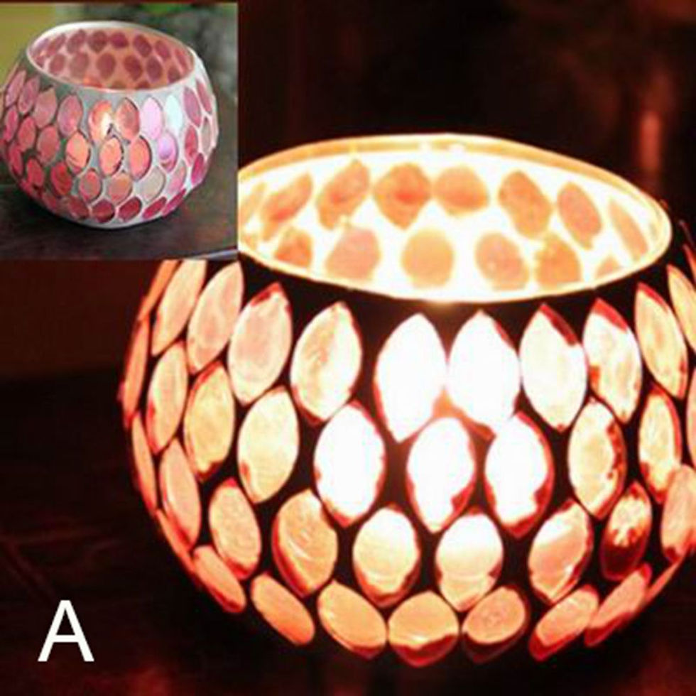 Thumbnail: Moroccan mosaic glass votive candle holder with glow