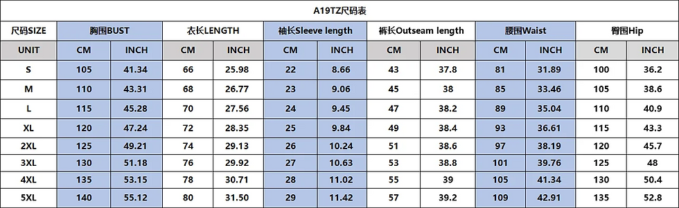 Size chart for Psychedelic Magic Mushroom Men Sets