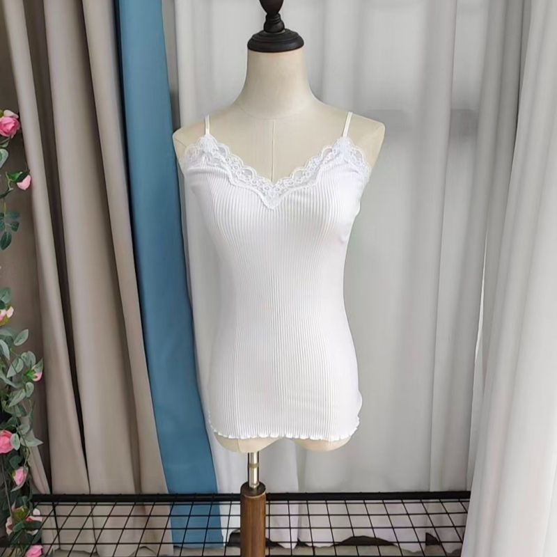 Thumbnail: White lace trim camisole on a mannequin