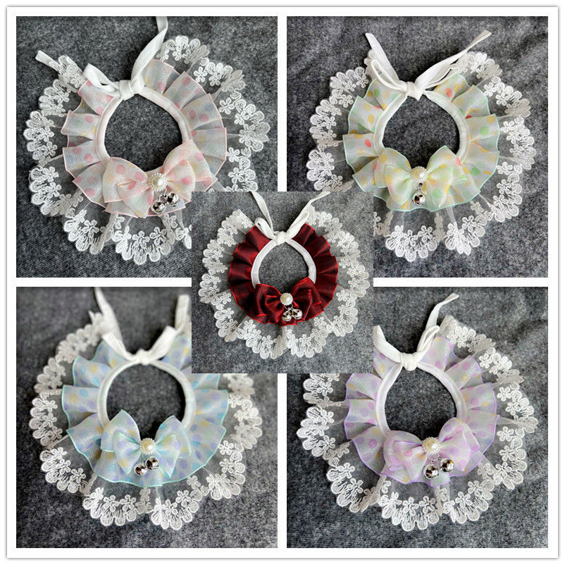 Lace pet collars with bows in multiple colors