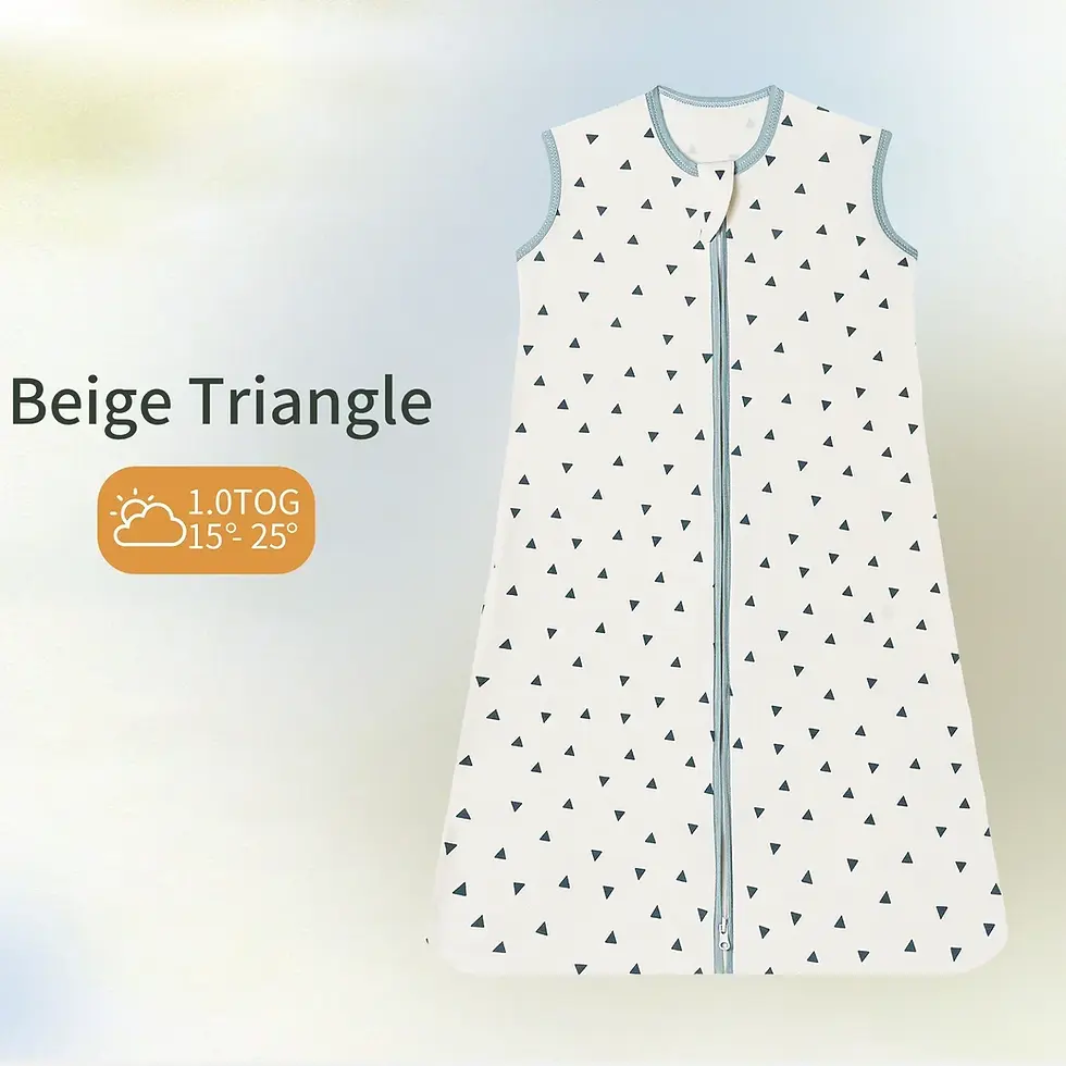 Thumbnail: Beige Triangle 1.0 TOG baby sleep sack with zipper.