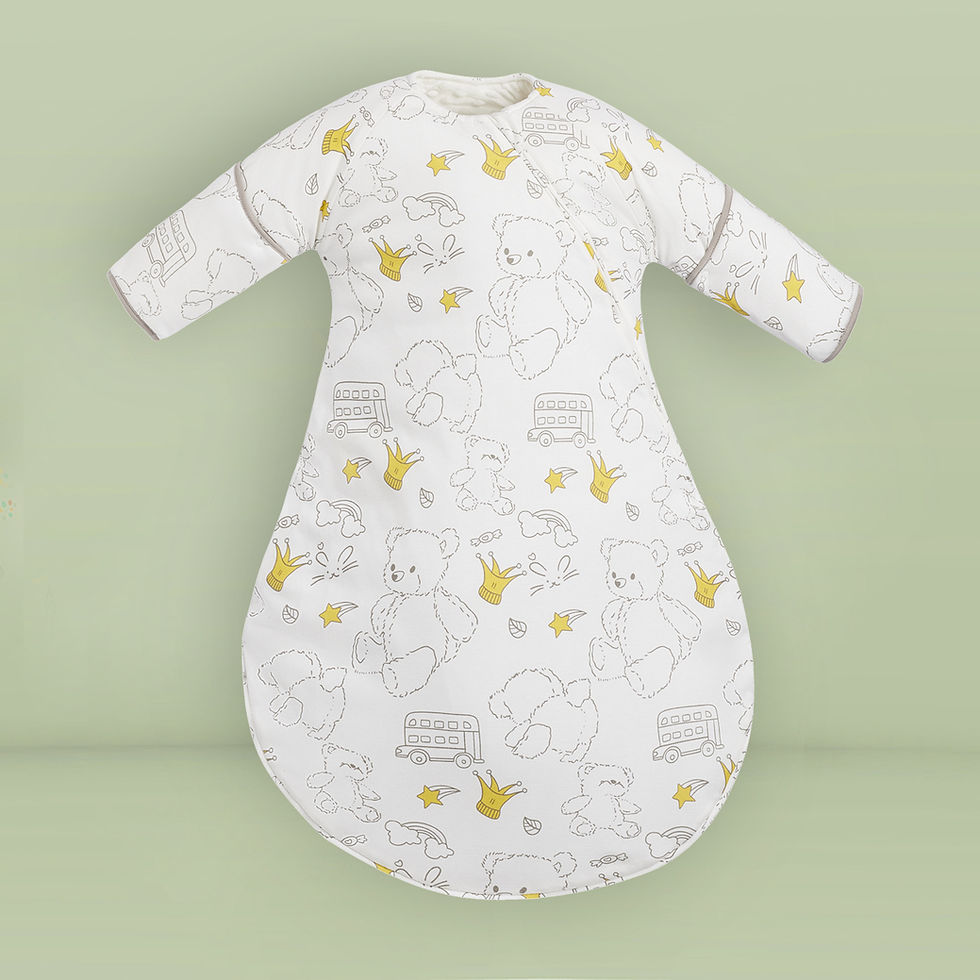 Thumbnail: Long-sleeve baby sleep bag with teddy bear and bus prints