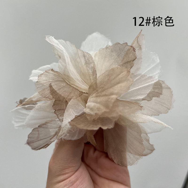 Thumbnail: 3D Organza lace flower head in brown, style 12#