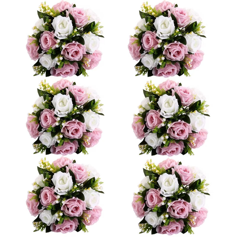 Thumbnail: Set of six Uflower artificial pink and white rose balls