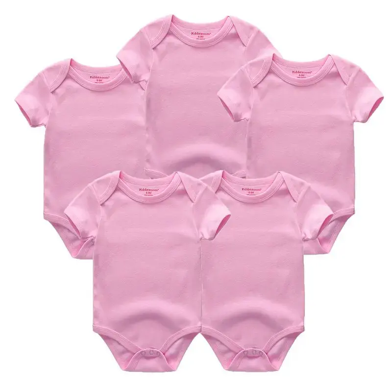 Thumbnail: Pink 5pcs/Lot Unisex Top Quality Baby Rompers Short Sleeve Cotton O-Neck 0-12m soft baby clothes
