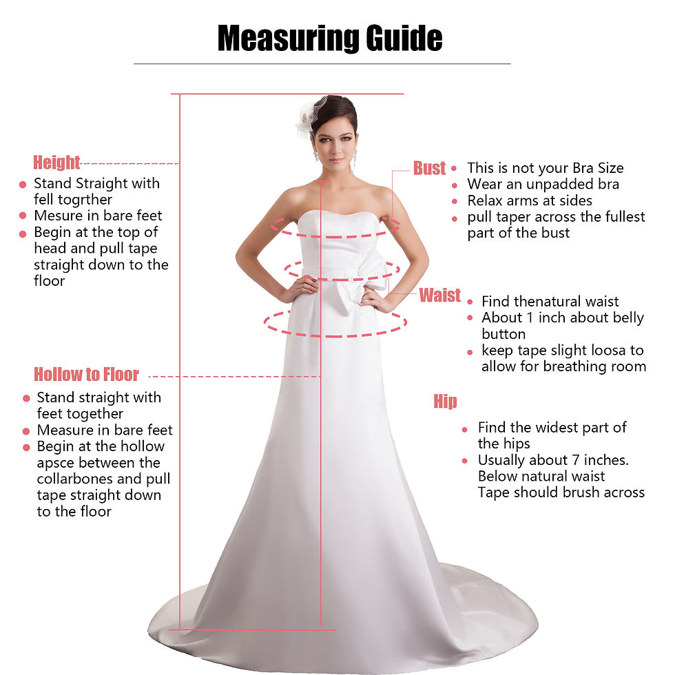 Thumbnail: Measuring guide for princess wedding dresses.