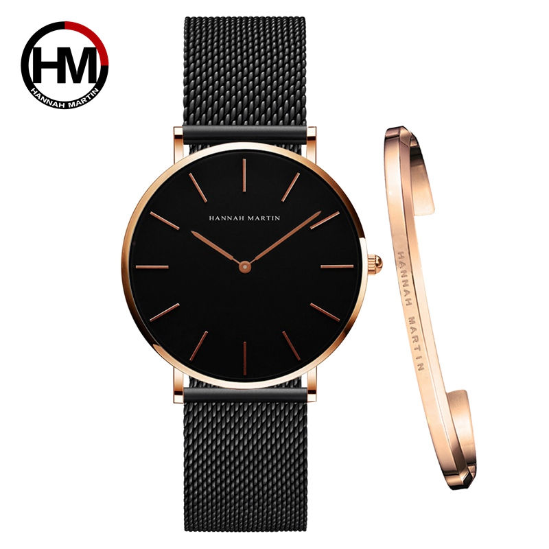 Thumbnail: Hannah Martin watch with black mesh strap and gold bracelet